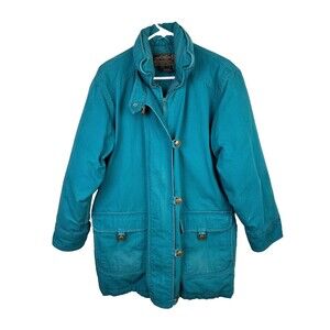 Eddie Bauer Goose Down Insulated Coat Full Zip Barn Jacket Teal Long Slv Women M